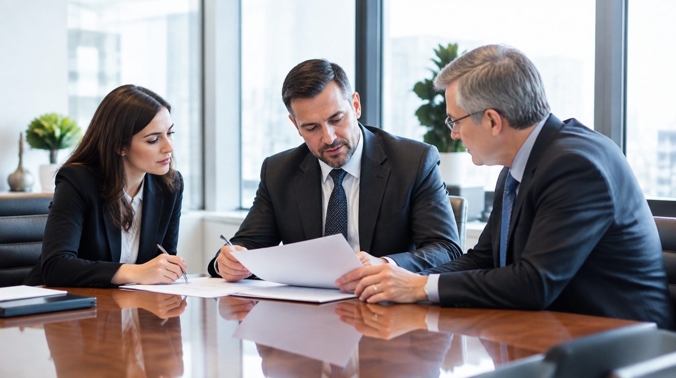 Whitfield and Cole Law attorneys reviewing a case file together in the office