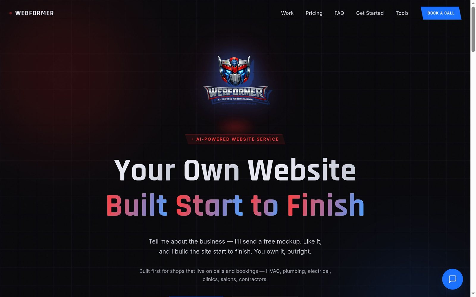 Screenshot of the Webformer homepage