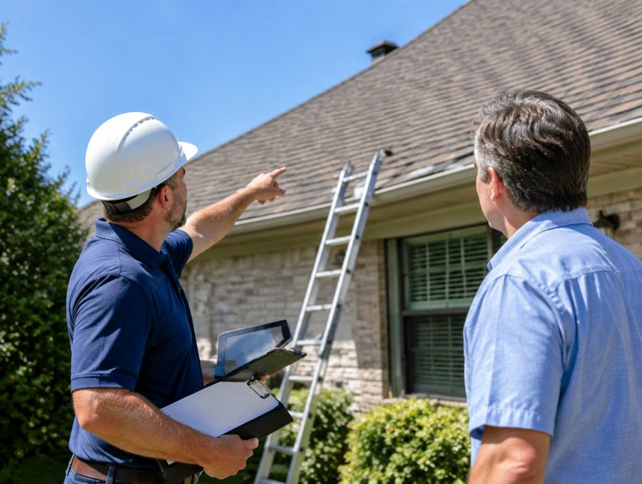 Contractor reviewing a roofing estimate with a homeowner