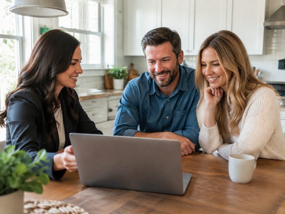 Agent reviewing a home valuation with homeowners
