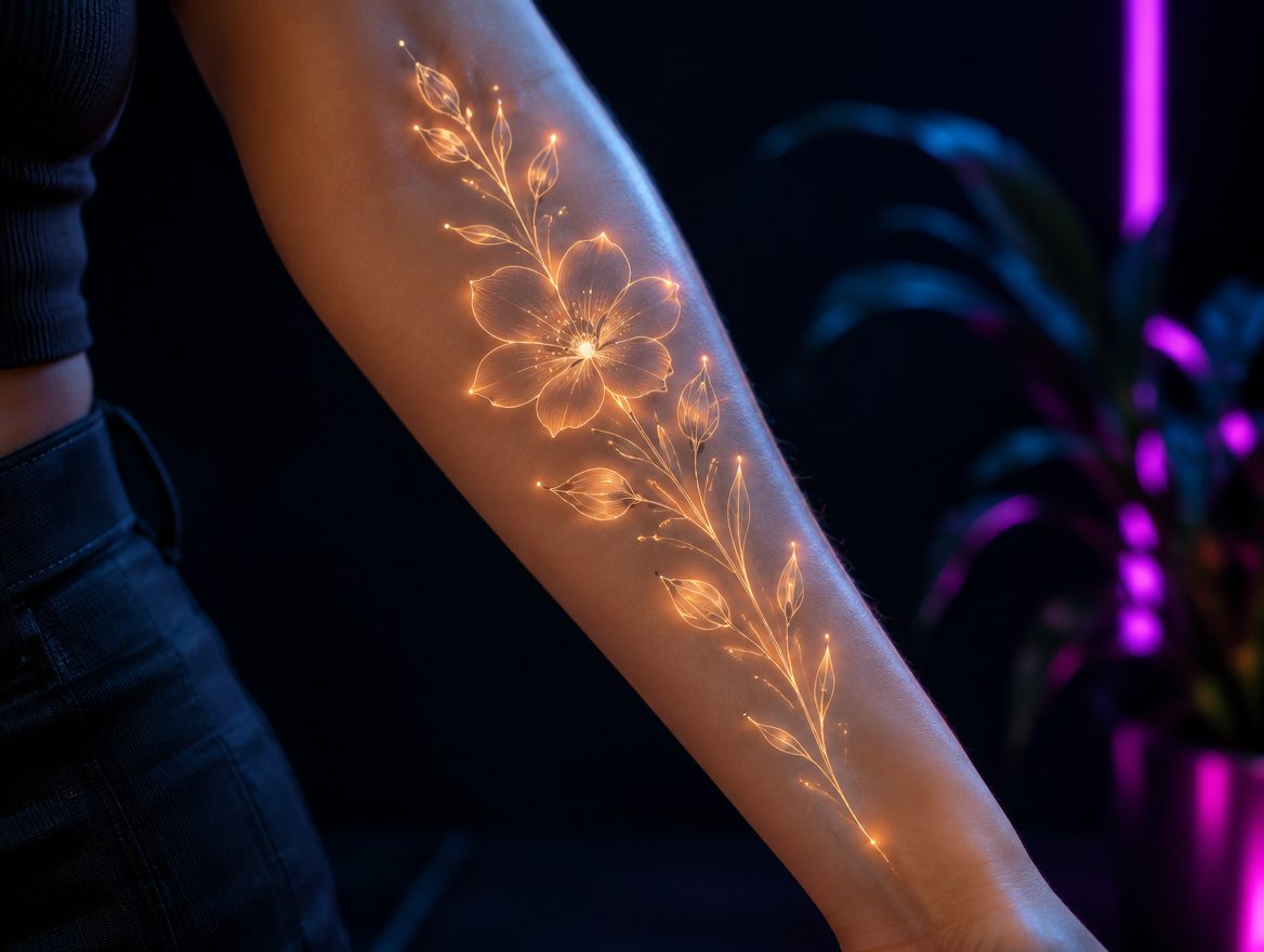 Fine line floral tattoo on a forearm